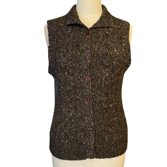 LL Bean Wool Cable Knit Sweater Vest Brown Fisherman Preppy Outdoorsy Heritage-M - Picture 12 of 12
